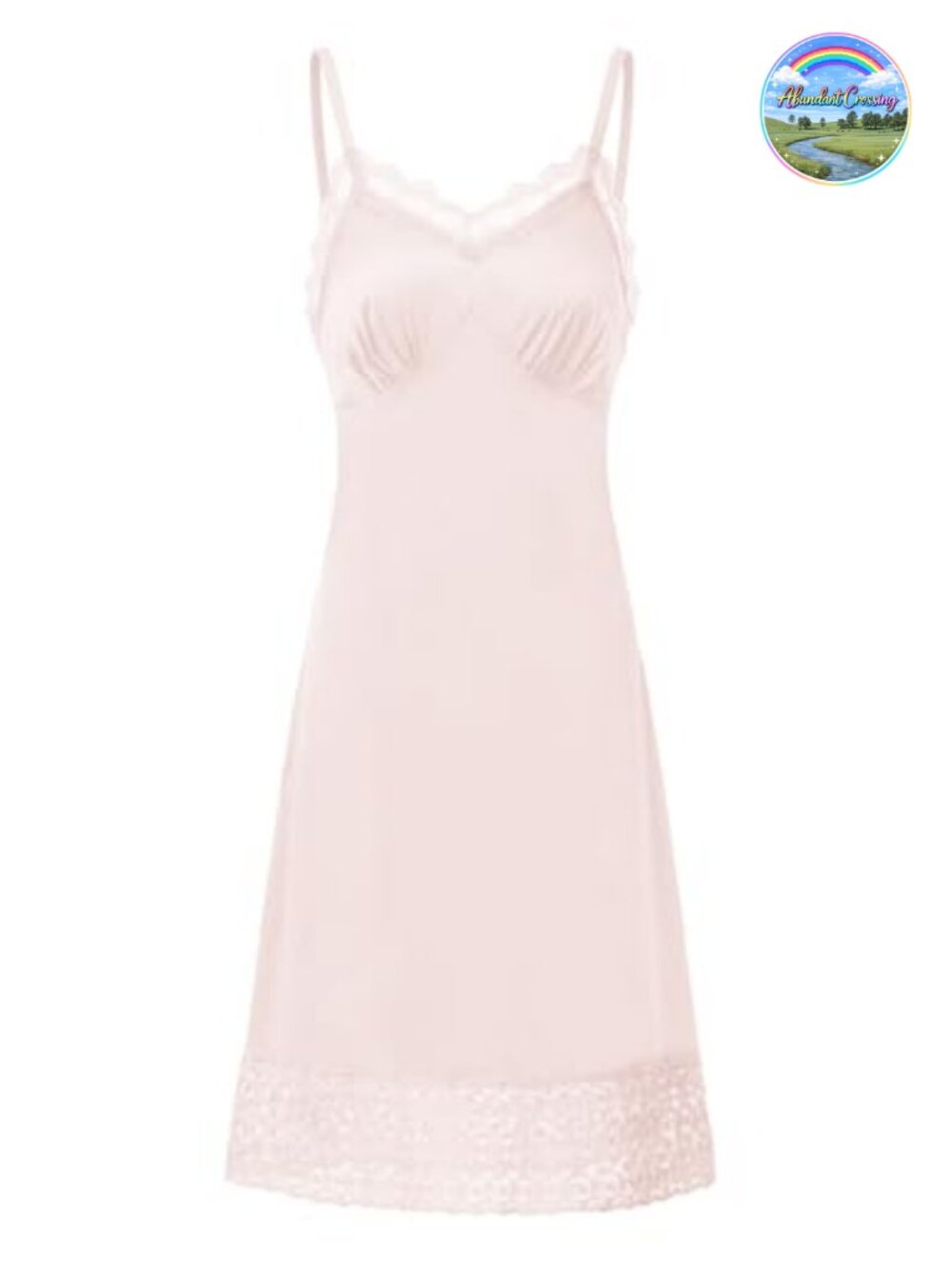 Lace Full Slip Dress Adjustable Spaghetti Strap V-Neck Knee Length